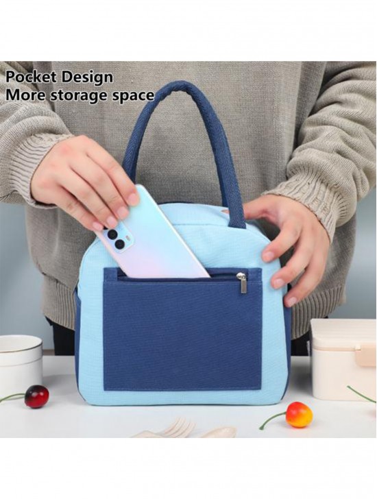 2-Tone Insulated Lunch Bag with Zip Closure and Zip Outside Pocket